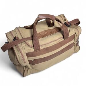 Eddie Bauer Ford Vintage 90s Weekender Duffle Travel Bag Khaki Canvas Leather